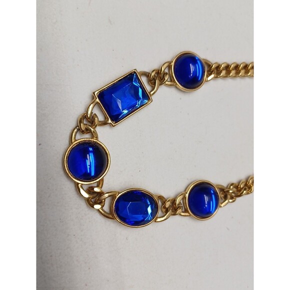 VTG. AVON GOLD TONE GLASS NECKLACE CUBAN LINK CHAIN COBALT BLUE MOGAL GRIPIOX - Picture 2 of 12